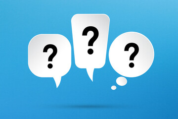 Question mark design with speech bubbles on blue background