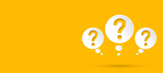 Question mark design with speech bubbles on yellow background