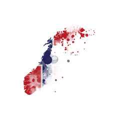 Sublimation background country map- form on white background. Artistic shape in colors of national flag. Norway