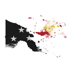 Sublimation background country map- form on white background. Artistic shape in colors of national flag. Papua New Guinea