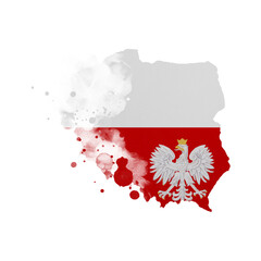 Sublimation background country map- form on white background. Artistic shape in colors of national flag. Poland