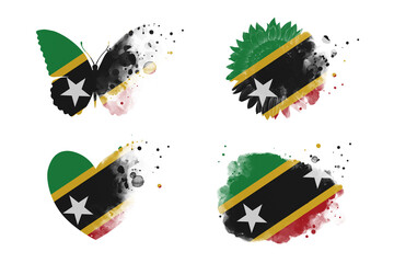 Sublimation backgrounds different forms on white background. Artistic shapes set in colors of national flag. Saint Kitts and Nevis