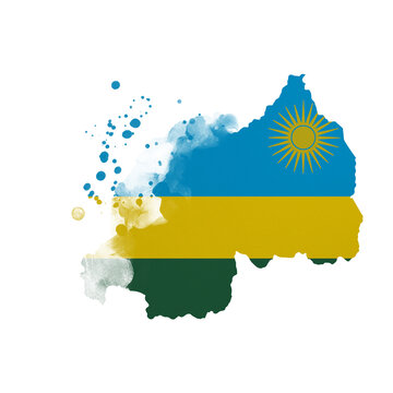 Sublimation background country map- form on white background. Artistic shape in colors of national flag. Rwanda