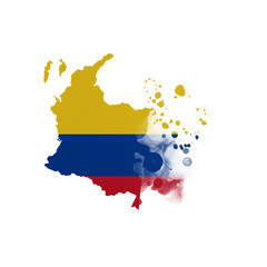 Sublimation background country map- form on white background. Artistic shape in colors of national flag. Colombia
