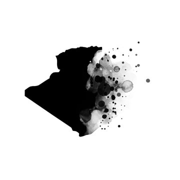 recommend clip art: Black artistic country map- form mask on white background. Algeria