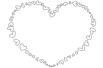 Vector linear hearts in a big heart frame