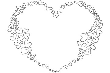 Vector linear hearts in a big heart frame