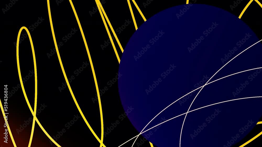 Poster colorful abstraction with a sphere and bending lines. motion. colorful ball and stripe strokes.