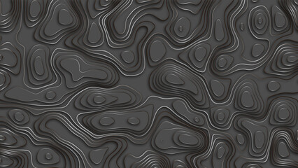 Luxury geometric cut paper black background with silver elements, topography map concept. Material design concept.