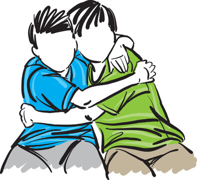 two boys hugging each other friends friendship concept vector illustration