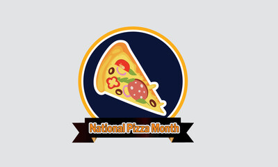 October Is National Pizza Month Vector Illustration. Logo Poster and Banner.