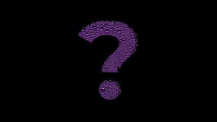 Question mark printed on the wet glass with purple drops on black background | doubt concept