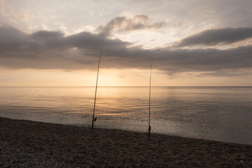 Fishing rods are waiting. Who? Monepaone,Calabria;southern Italy