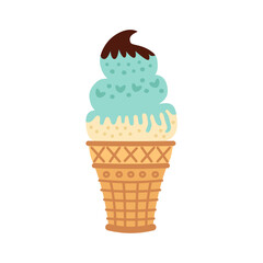 Icecream vector in nice colors isolated on white background. Vector illustration for web design or print. Ice cream in bright cartoon style.