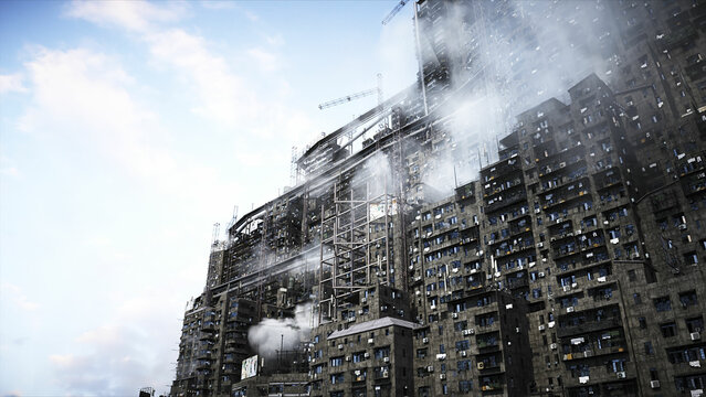 Apocalyptic city build. Overpopulation problem. Realistic 4k animation. 3d rendering. © 3D motion