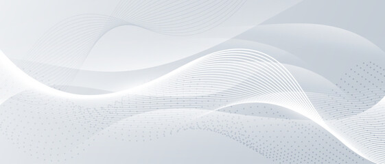 Grey white abstract background with flowing particles. Digital future technology concept. vector illustration.