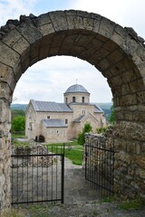 the old stone Orthodox monastery and the ruins of the city