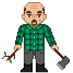 Fototapeta premium An 8-bit retro-styled pixel-art illustration of a lumberjack.