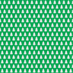 Christmas tree seamless pattern white color on green holiday background. Christmas decoration element. Vector Illustration