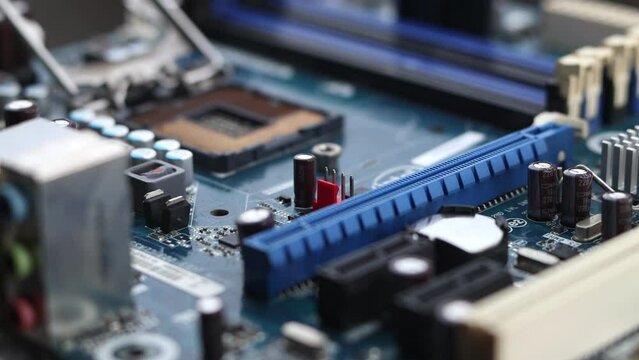 Macro close up of a modern computer gaming motherboard