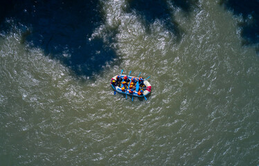 top view of rafting on the river