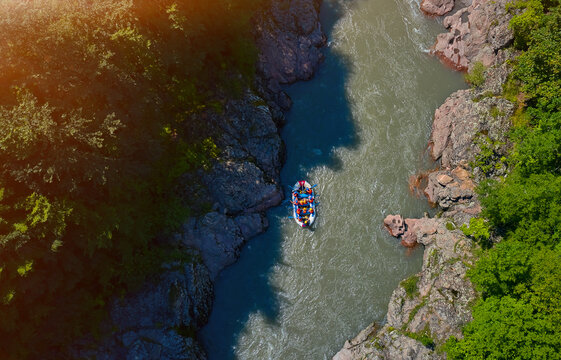 top view of rafting on the river