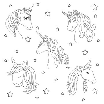 Unicorn line art design for coloring book