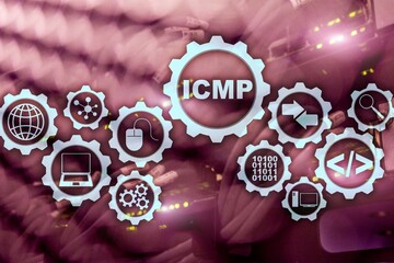 ICMP. Internet Control Message Protocol. Network concept. Server room on background