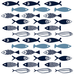 Fish seamless pattern background. Cute cartoon doodle vector illustration.