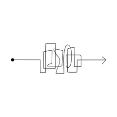 Chaos with arrow. Sketch. Design element for psychotherapy, business. Geometry shape. Vector illustration in doodle style.