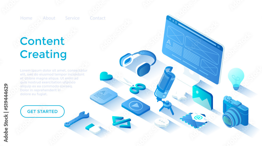 Poster content creating marketing strategy. content management and planning, analysis and optimization. lan