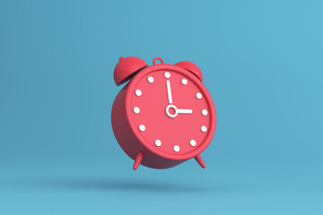 red alarm clock on blue background. 3d illustration