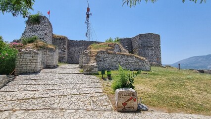 ruins of the castle in the mountains in Berat, Albania