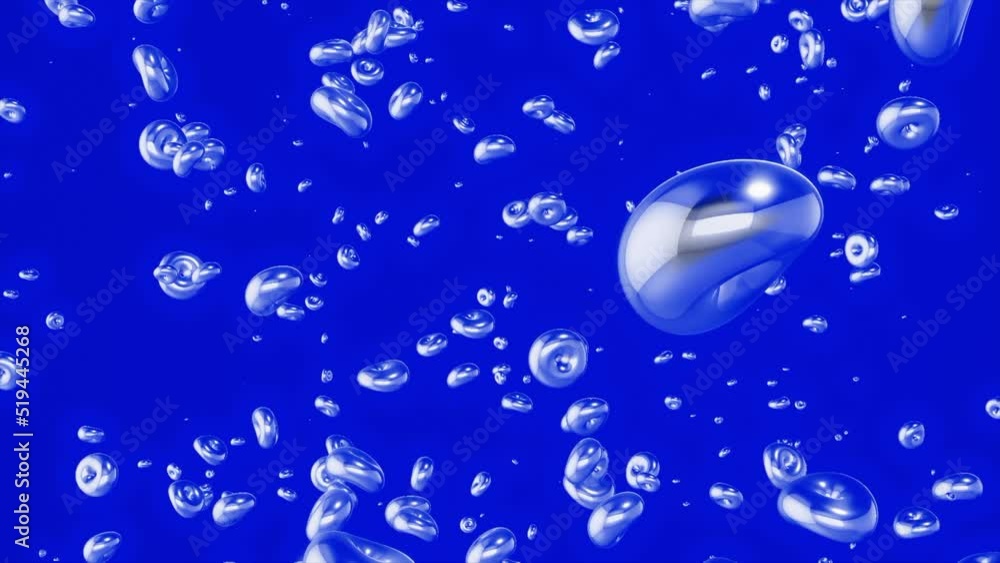 Poster moving 3d bubbles in liquid. motion. dense 3d balls move in liquid. 3d animation with moving round b