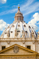 Fototapeta na wymiar St. Peter's Basilica Cathedral's dome with a beautiful sky in the background.