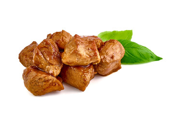 Meat stew, goulash with sauce, isolated on white background.