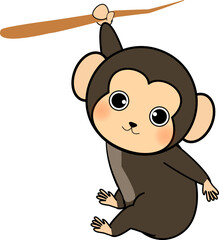 枝にぶら下がる可愛いチンパンジー