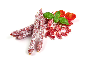 Salami sticks, isolated on white background.