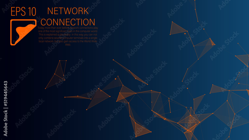 Poster connection to the global network. abstract vector dots and lines with triangles on a blue background