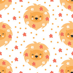 Modern floral lion seamless pattern. Trendy background