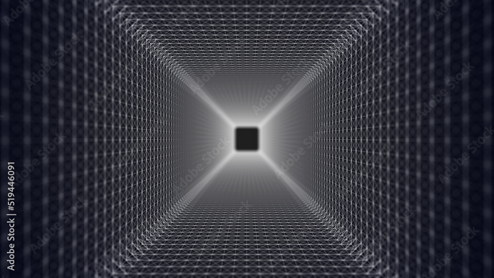 Poster a frame tunnel made of a connection of white dots and lines. network connection. the structure of bi
