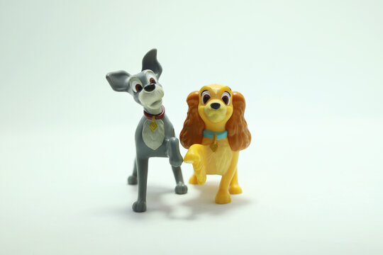 Dogs toys from the movie Lady and the Tramp. Couple of dogs in
