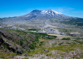Mount St Helens across the valley from the Johnson Ridge Observatory