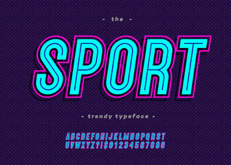 Vector bold neon sport alphabet modern typography sans serif style for t shirt, racing, game, promotion, poster, decoration, sale banner, printing on fabric. Cool font. Trendy typeface. 10 eps