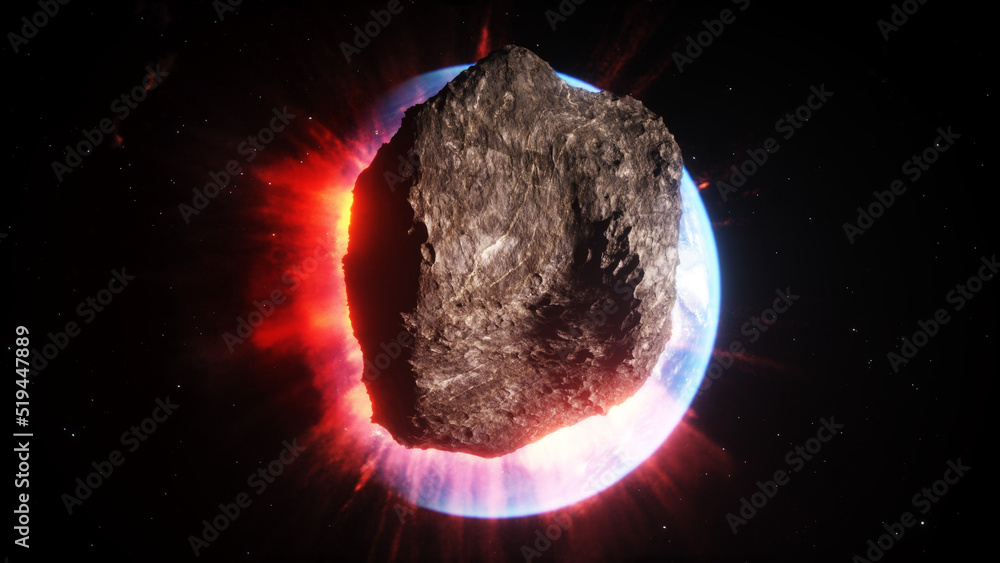 Wall mural asteroid in outer space. earth planet. 3d rendering.