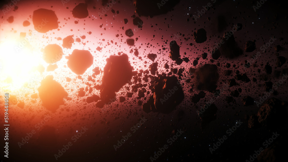 Wall mural asteroid in outer space. earth planet. 3d rendering.