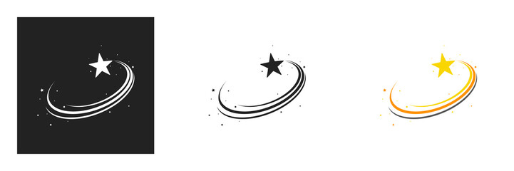 Flying star icon and magic concept. Shooting star isolated from the background. Icon of meteorite or comet with tail - obrazy, fototapety, plakaty