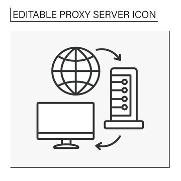 Computer networking line icon. Digital application intermediary between client and server. Proxy server concept. Isolated vector illustration. Editable stroke