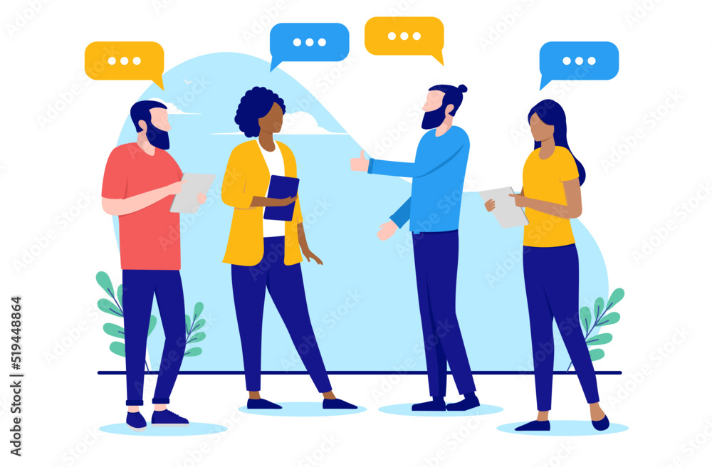 Aufkleber diverse group of people communication - men and women of different ethnicities talking and discussin