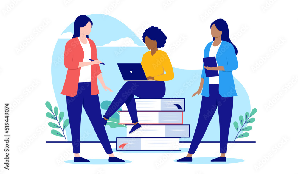 Aufkleber diverse team of women - businesswomen of different ethnicities working and doing teamwork. flat desi